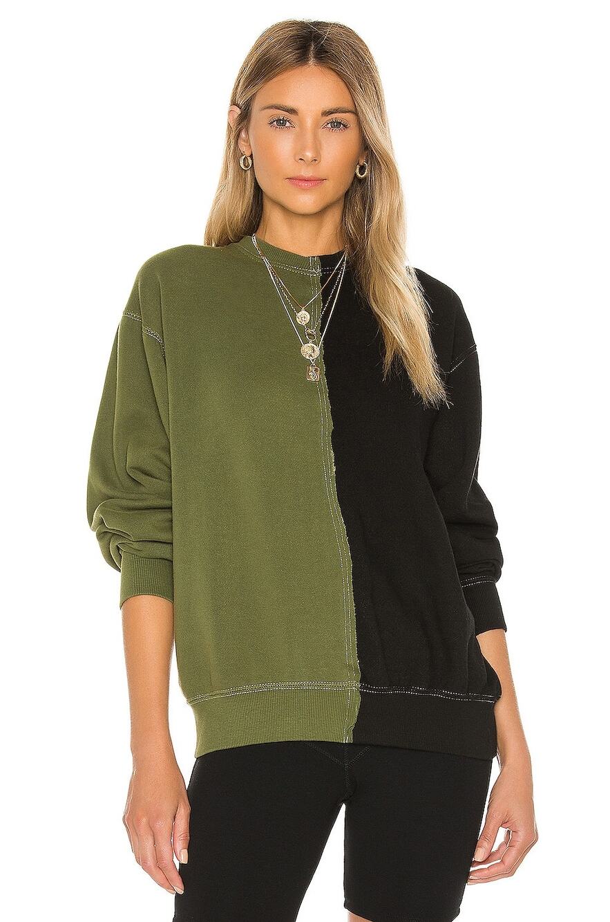 La Detresse Half & Half Pullover Sweatshirt Crew Neck Cotton Blend Cozy Work S